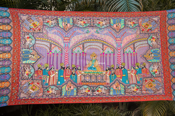Pashtush India Womens Shawls Pashtush Womens Pure Pashmina Shawl, Hand Painted, Hand Embroidery, Handwoven, Darbar Kalamkari Design, Multicolour