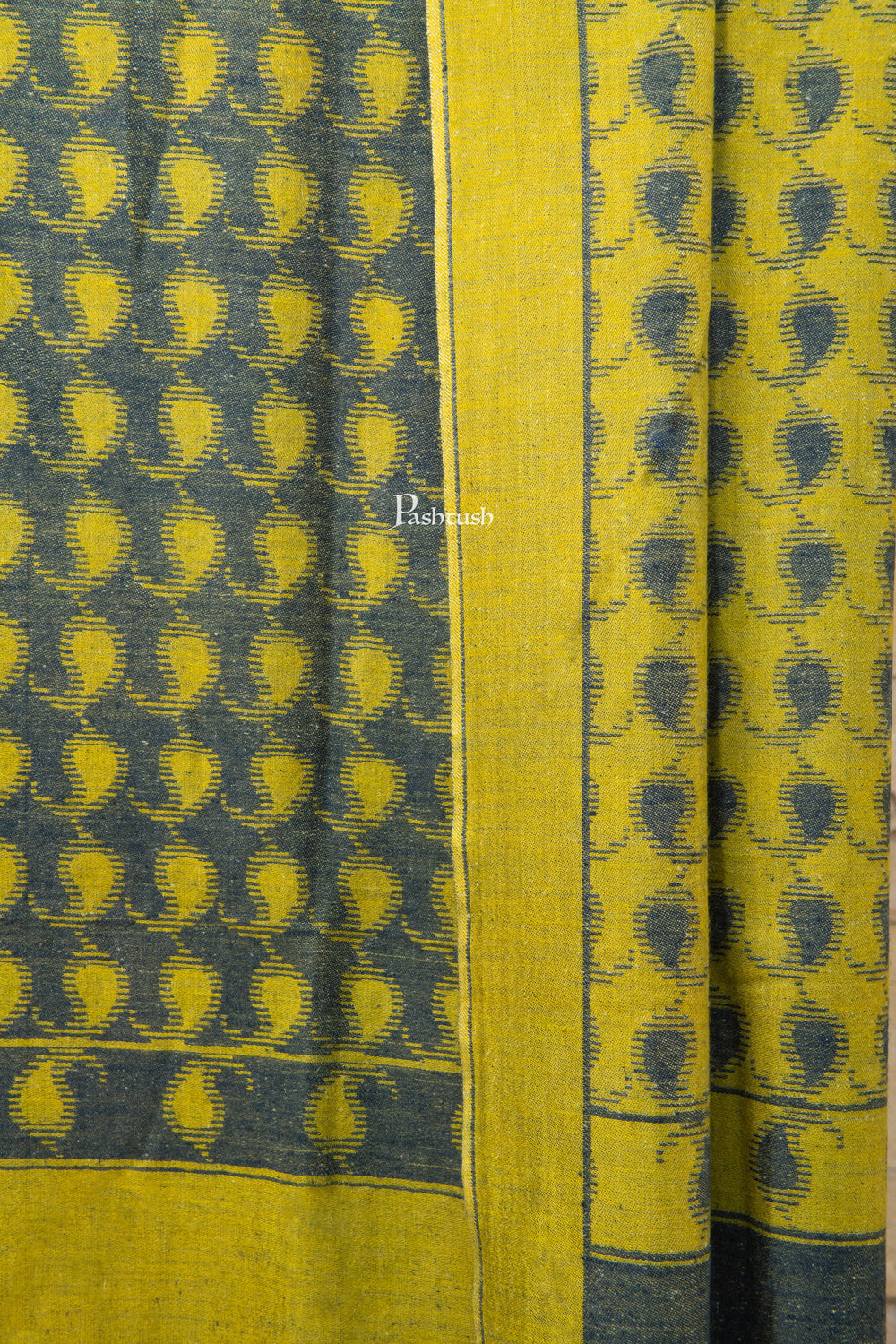 Pashtush India Womens Shawls Pashtush Womens Pure pashmina Shawl Hand-woven, Reversible Design, Grey and Kashmiri Mustard