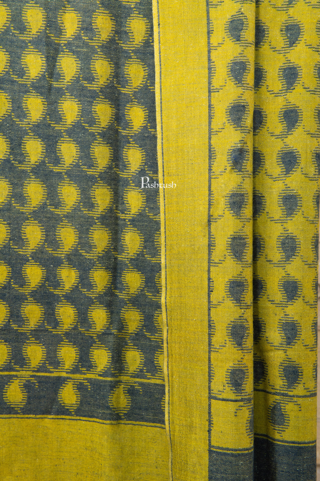 Pashtush India Womens Shawls Pashtush Womens Pure pashmina Shawl Hand-woven, Reversible Design, Grey and Kashmiri Mustard