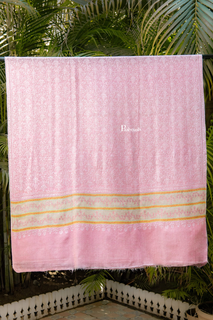 Pashtush India Womens Shawls Pashtush Womens Pure pashmina shawl, hand woven, tonal hand embroidery, soft Powder pink