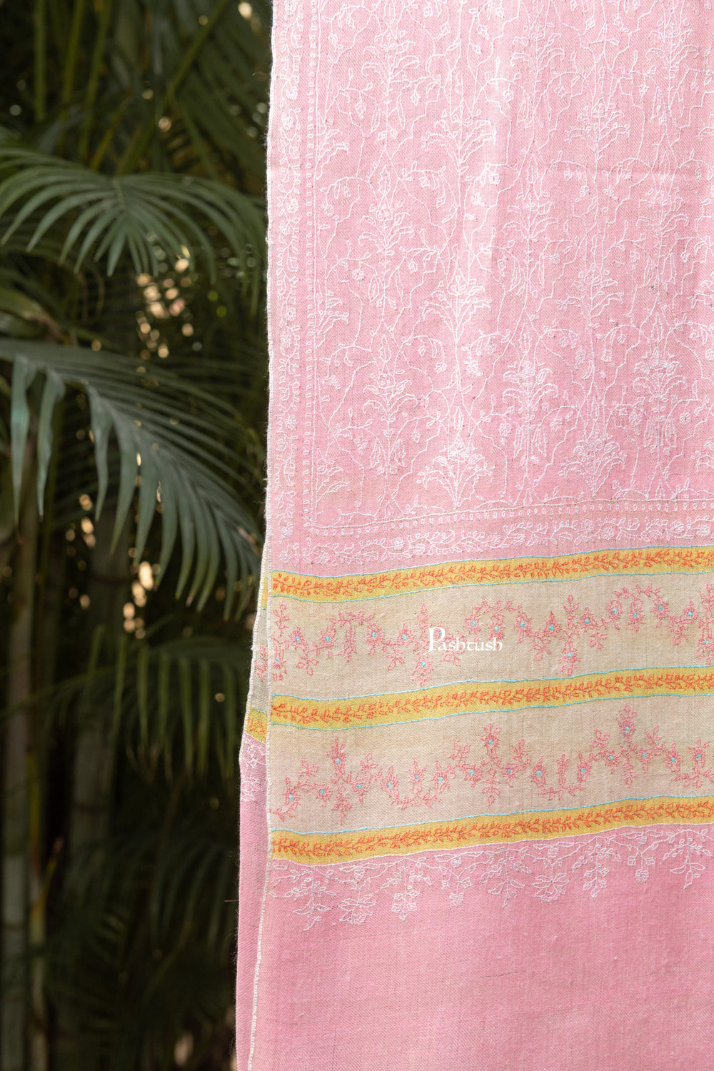 Pashtush India Womens Shawls Pashtush Womens Pure pashmina shawl, hand woven, tonal hand embroidery, soft Powder pink