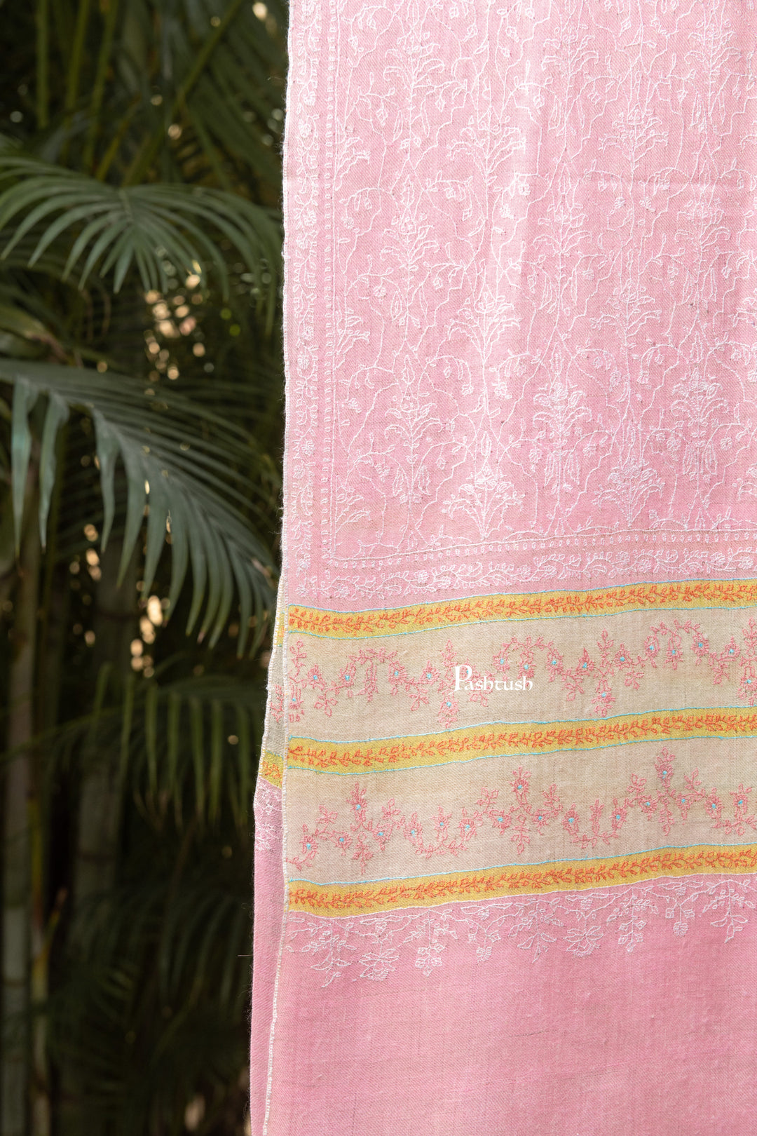 Pashtush India Womens Shawls Pashtush Womens Pure pashmina shawl, hand woven, tonal hand embroidery, soft Powder pink