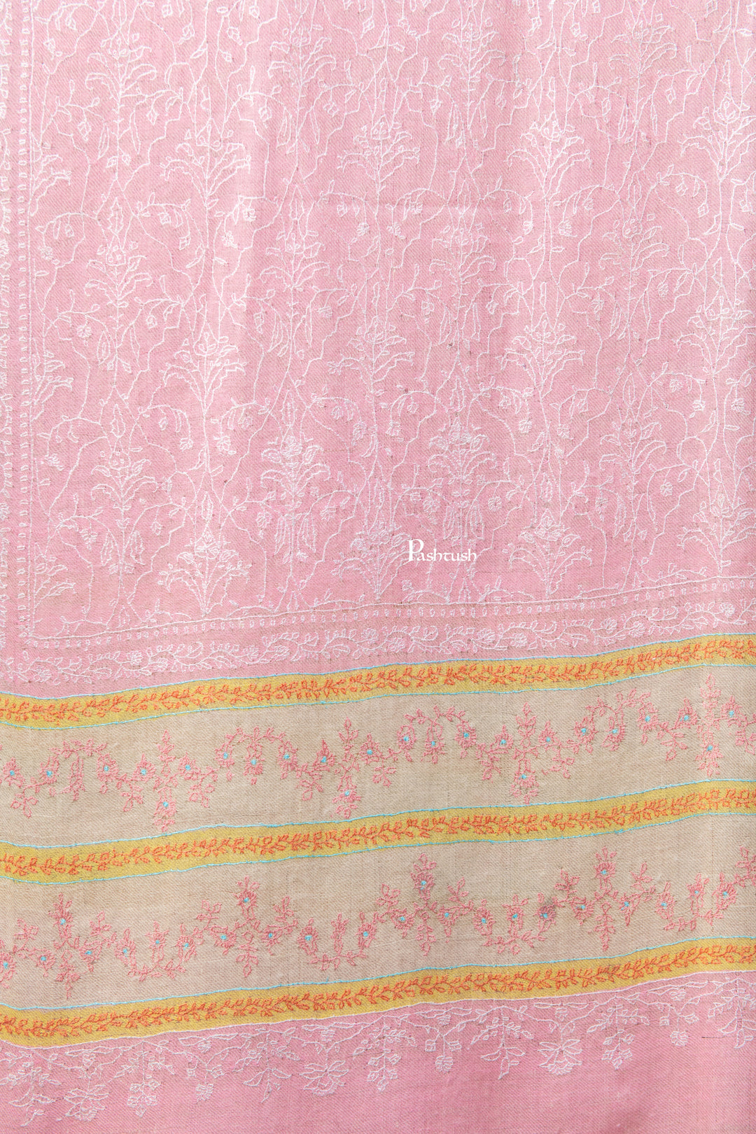 Pashtush India Womens Shawls Pashtush Womens Pure pashmina shawl, hand woven, tonal hand embroidery, soft Powder pink