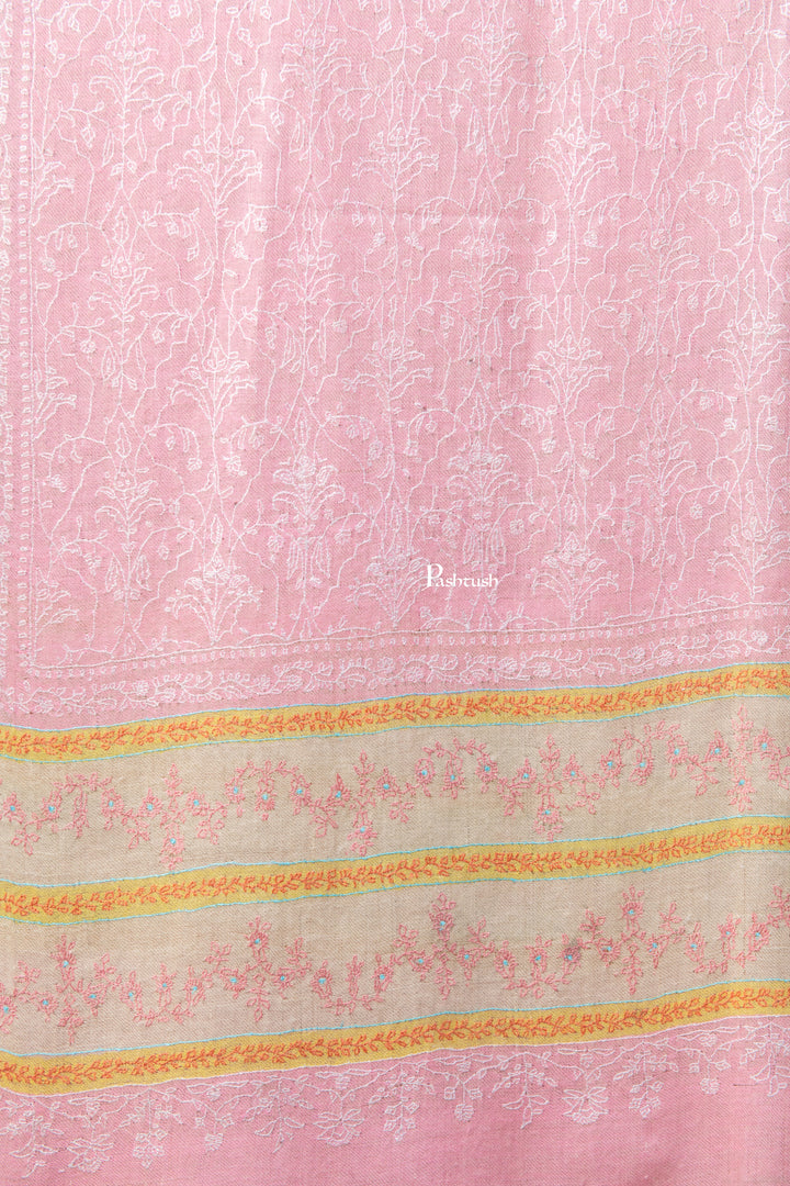 Pashtush India Womens Shawls Pashtush Womens Pure pashmina shawl, hand woven, tonal hand embroidery, soft Powder pink
