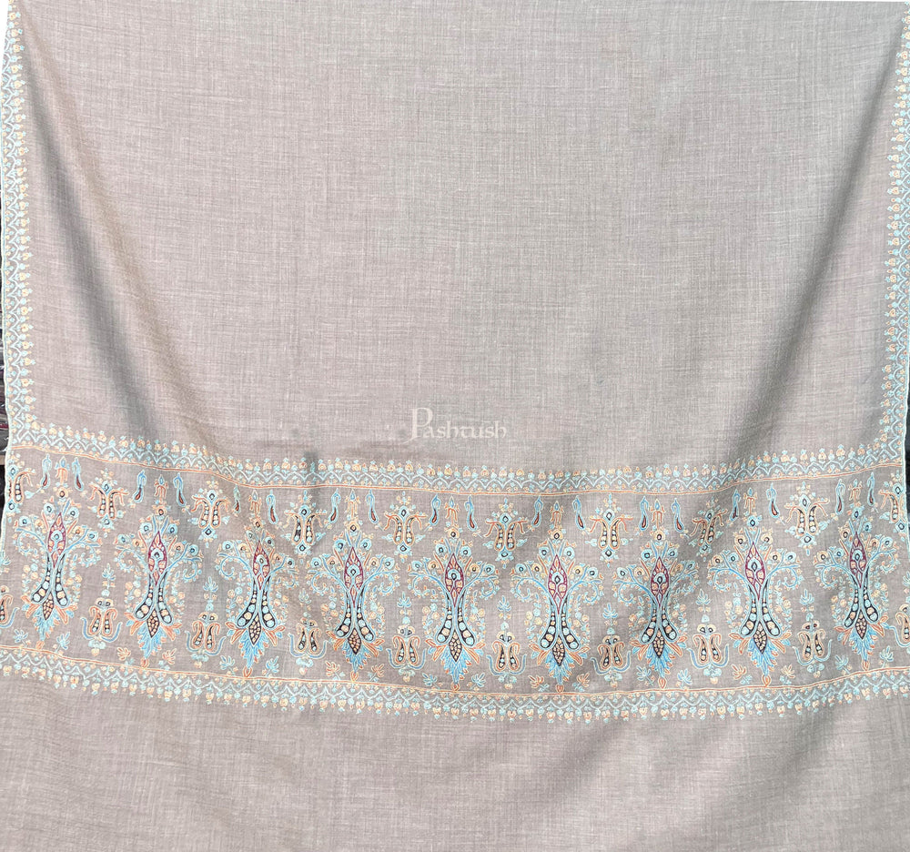 Pashtush India Womens Shawls Pashtush Womens Pure Pashmina Shawl, Kashmiri Hand Embroidered, Handloom, Pastel Beige