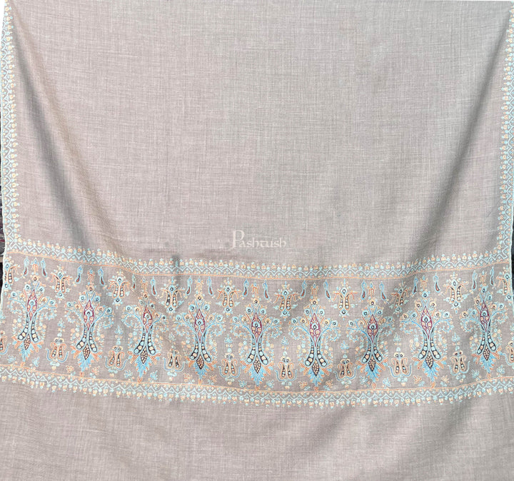 Pashtush India Womens Shawls Pashtush Womens Pure Pashmina Shawl, Kashmiri Hand Embroidered, Handloom, Pastel Beige