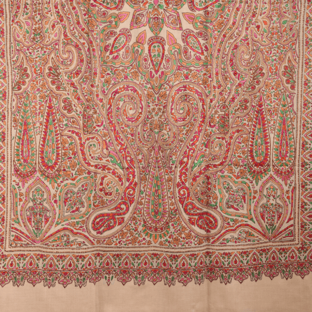 pashtush Womens Shawls Pashtush Womens Pure Pashmina Shawl, Kashmiri Hand Embroidery, Papier Mache Design, Beige