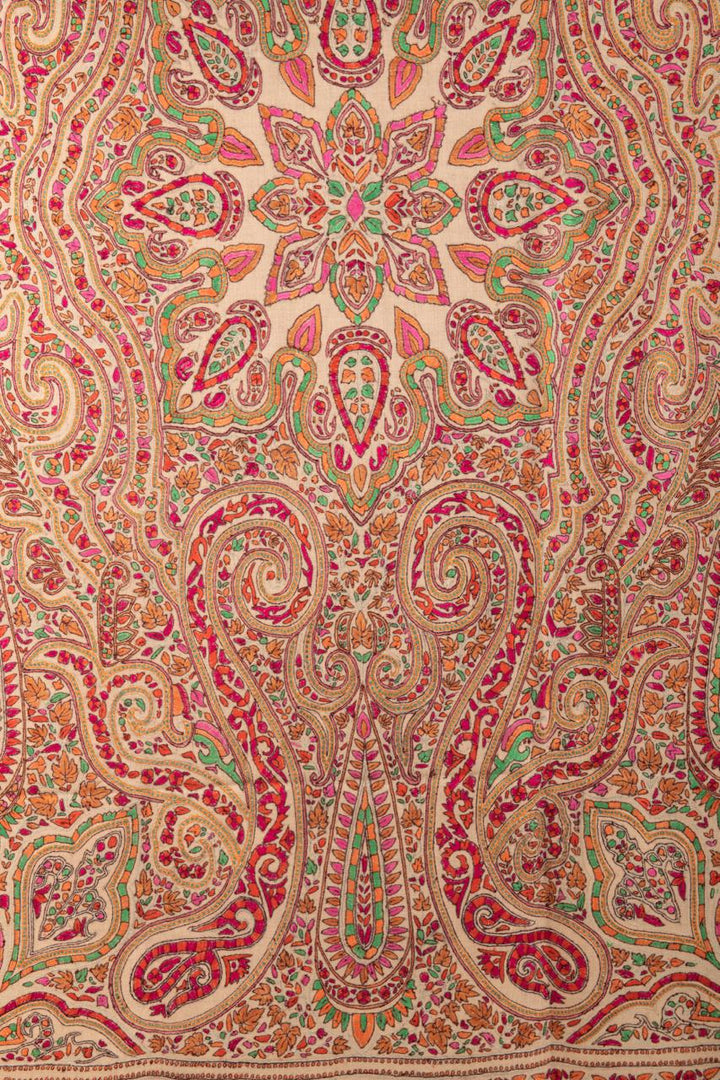 pashtush Womens Shawls Pashtush Womens Pure Pashmina Shawl, Kashmiri Hand Embroidery, Papier Mache Design, Beige