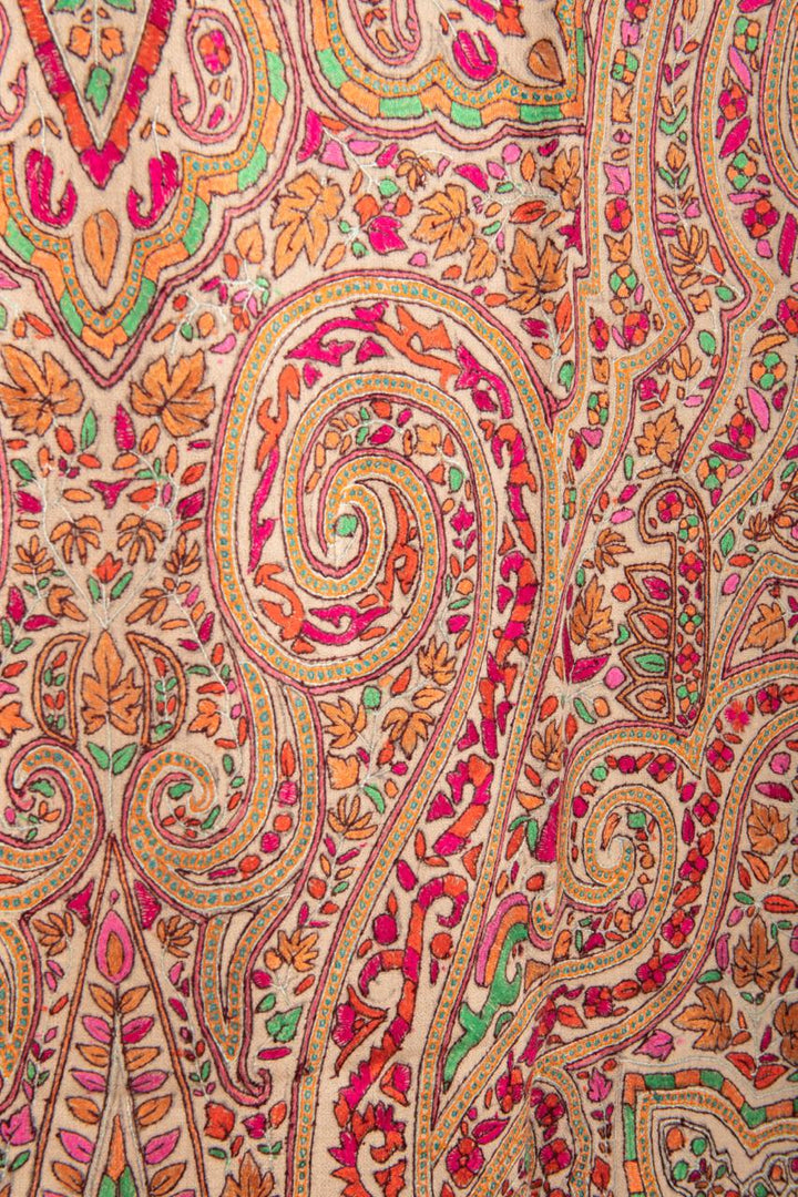 pashtush Womens Shawls Pashtush Womens Pure Pashmina Shawl, Kashmiri Hand Embroidery, Papier Mache Design, Beige