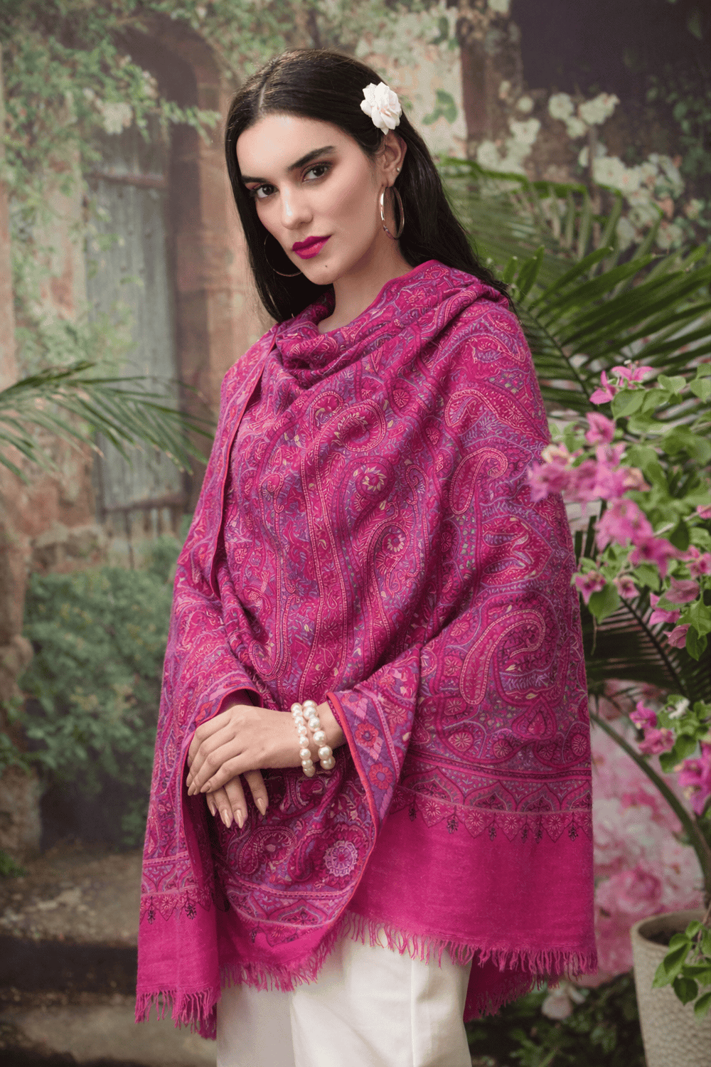 Pashtush India Womens Shawls Pashtush Womens Pure Pashmina Shawl, Multicoloured Kashmiri Hand Embroidery Sozni, Ruby