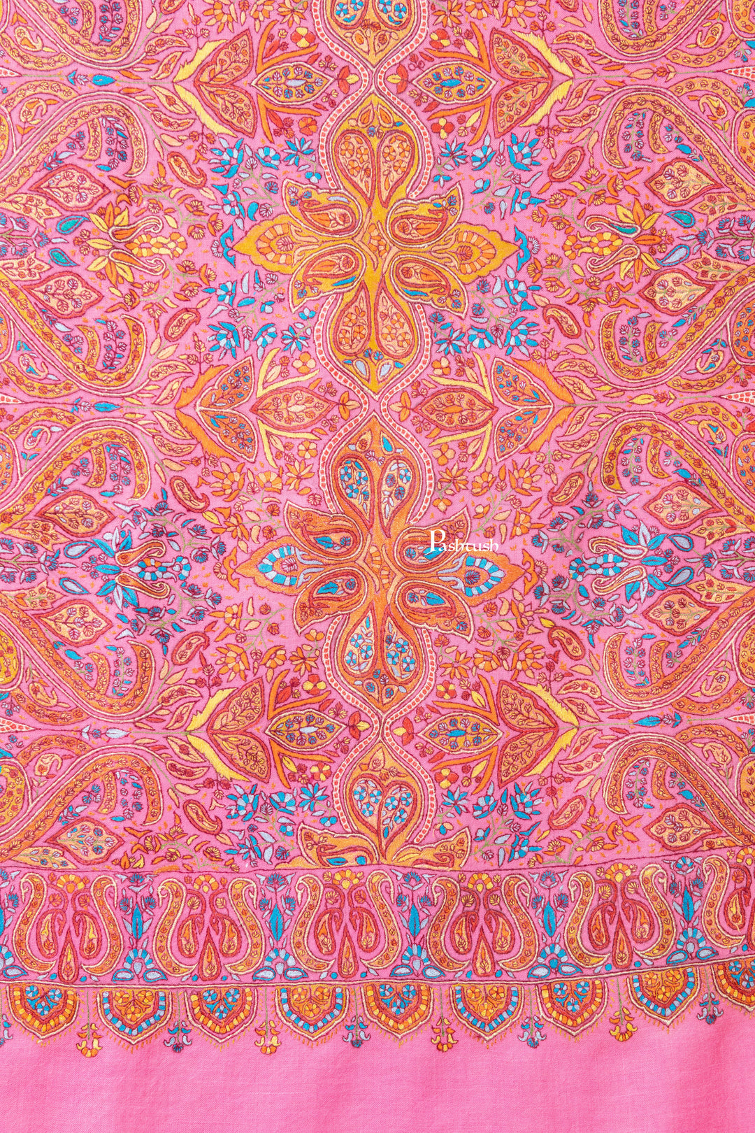 Pashtush India Womens Shawls Pashtush Womens Pure Pashmina Shawl, Papier Mache Hand Embroidery, Hand Woven Design, Bright Pink