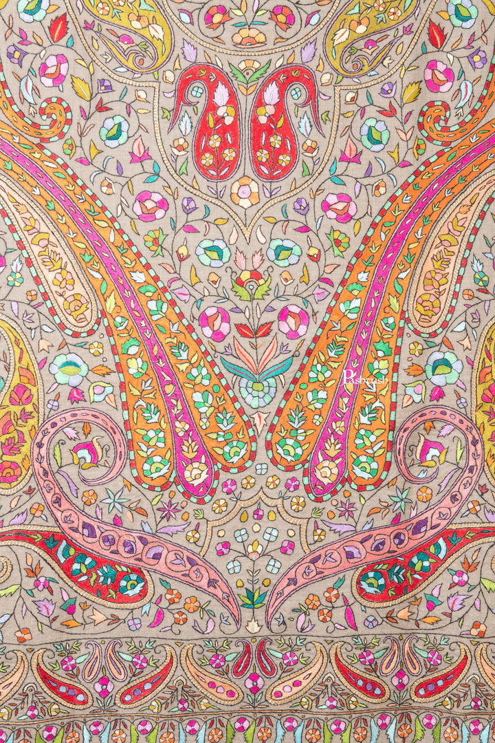 Pashtush India Womens Shawls Pashtush Womens Pure Pashmina Shawl, Papier Mache Hand Embroidery, Hand Woven Design, Multicolour With Natural Woven Base