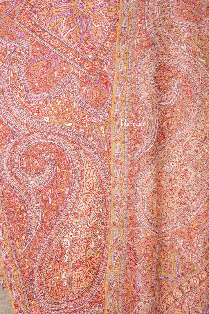 Pashtush India Womens Shawls Pashtush Womens Pure Pashmina Shawl, Sozni Hand Embroidery, Hand Woven Design, Khakikaar