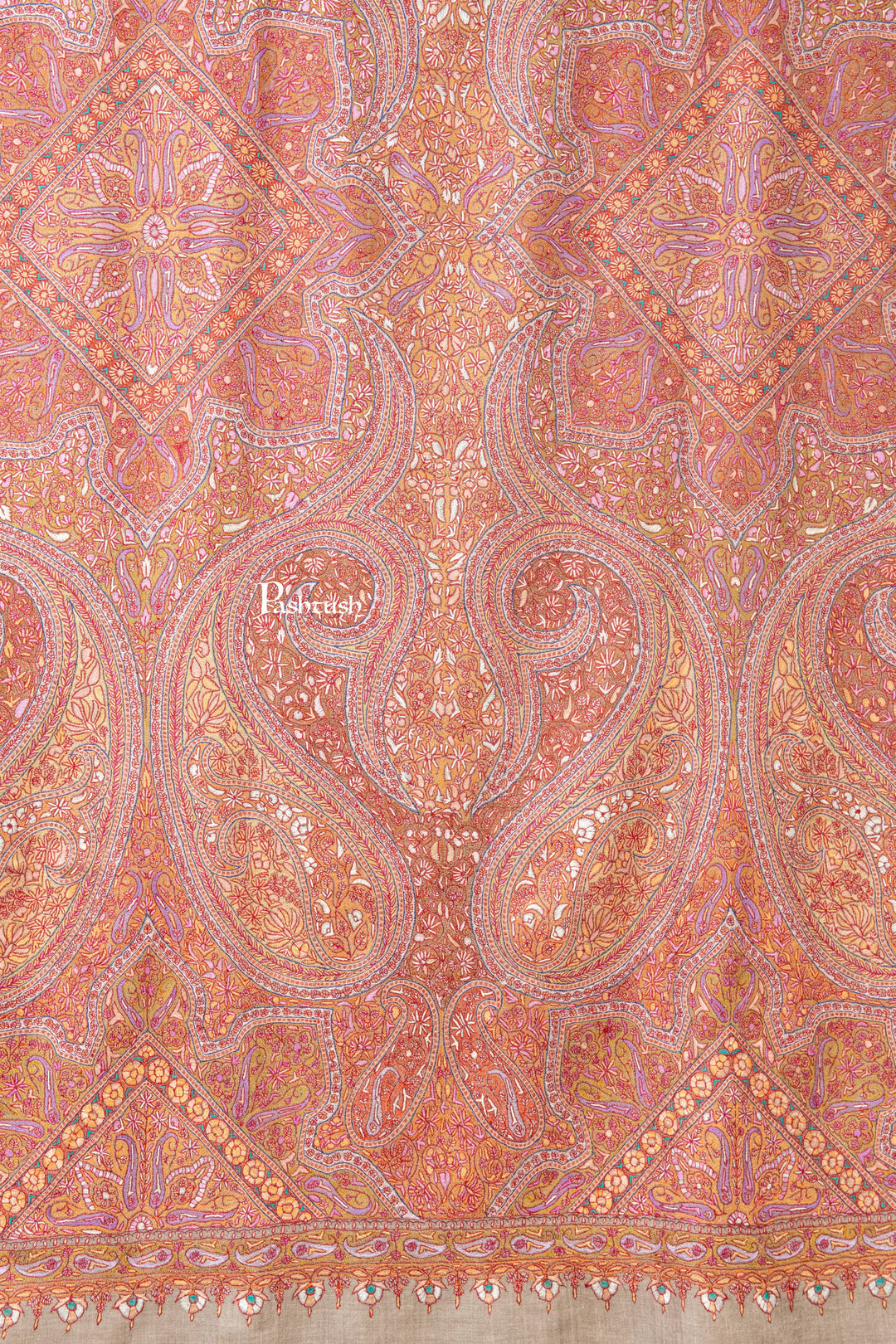Pashtush India Womens Shawls Pashtush Womens Pure Pashmina Shawl, Sozni Hand Embroidery, Hand Woven Design, Khakikaar