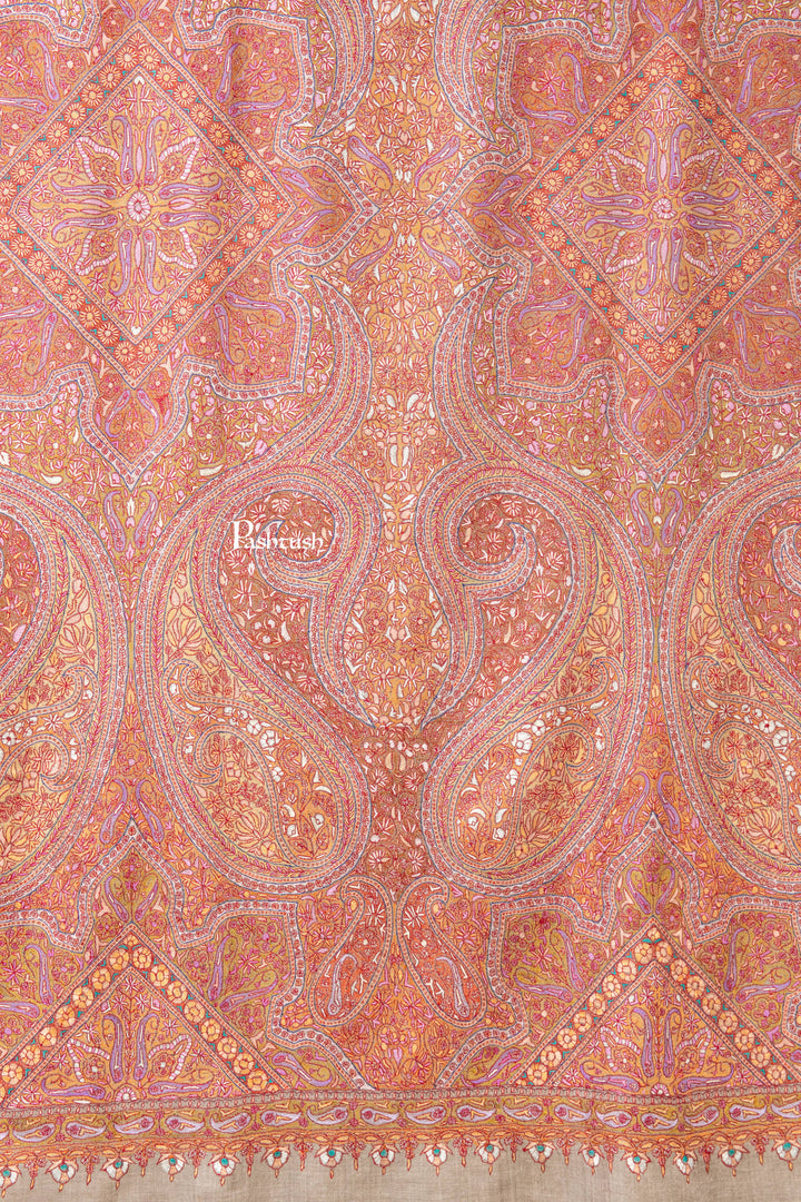 Pashtush India Womens Shawls Pashtush Womens Pure Pashmina Shawl, Sozni Hand Embroidery, Hand Woven Design, Khakikaar