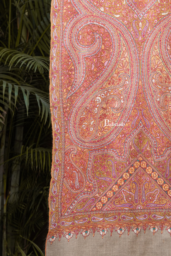 Pashtush India Womens Shawls Pashtush Womens Pure Pashmina Shawl, Sozni Hand Embroidery, Hand Woven Design, Khakikaar