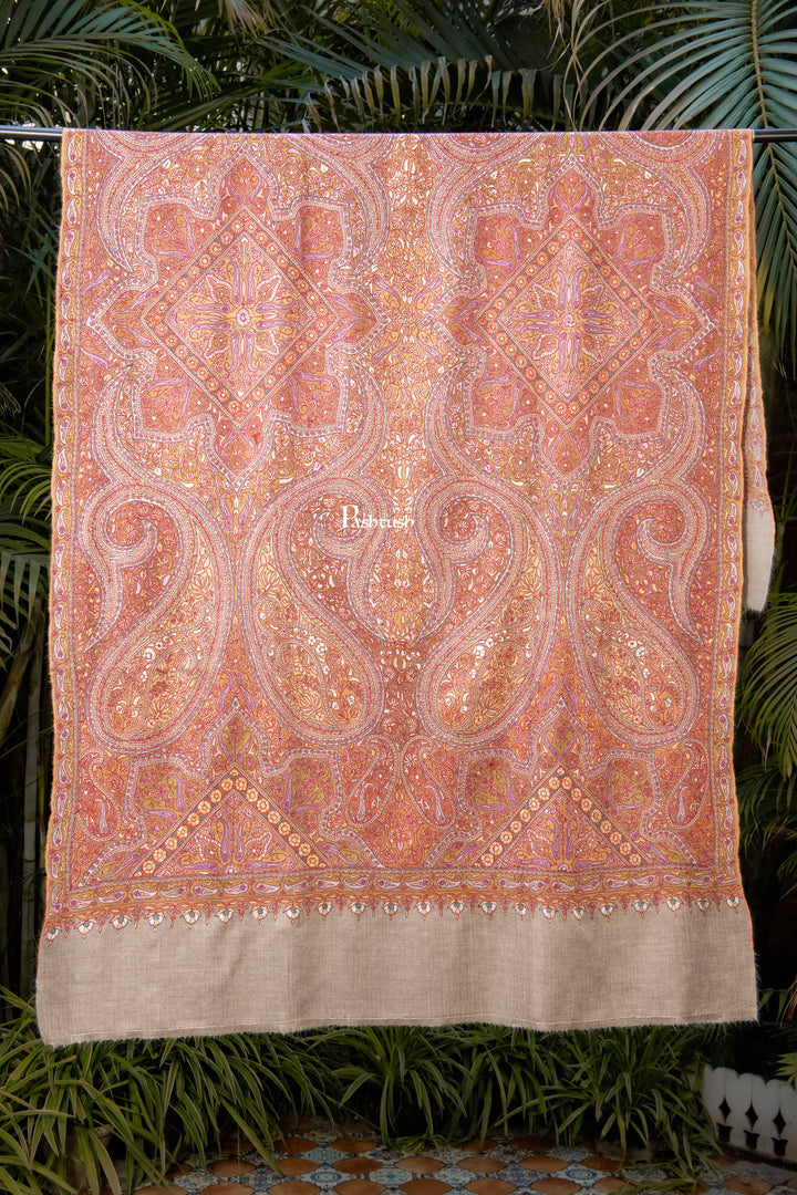 Pashtush India Womens Shawls Pashtush Womens Pure Pashmina Shawl, Sozni Hand Embroidery, Hand Woven Design, Khakikaar