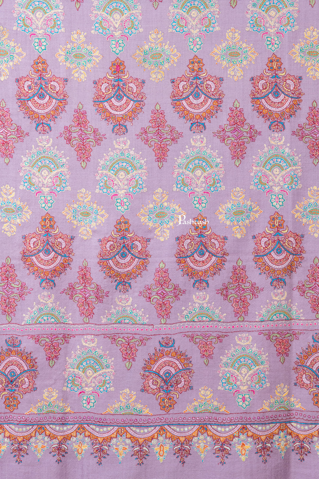 Pashtush India Womens Shawls Pashtush Womens Pure Pashmina Shawl, Sozni Hand Embroidery, Hand Woven Design, Peel Lilac