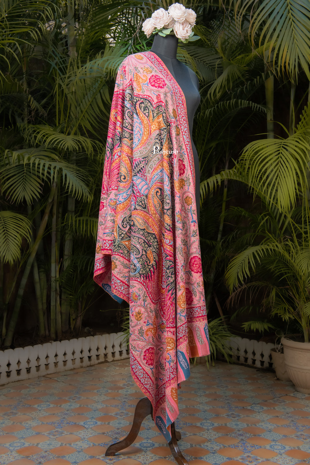 Pashtush India Womens Shawls Pashtush Womens Pure Pashmina Shawl, Sozni Hand Embroidery, Hand Woven, Kalamkari Design, Multicolour