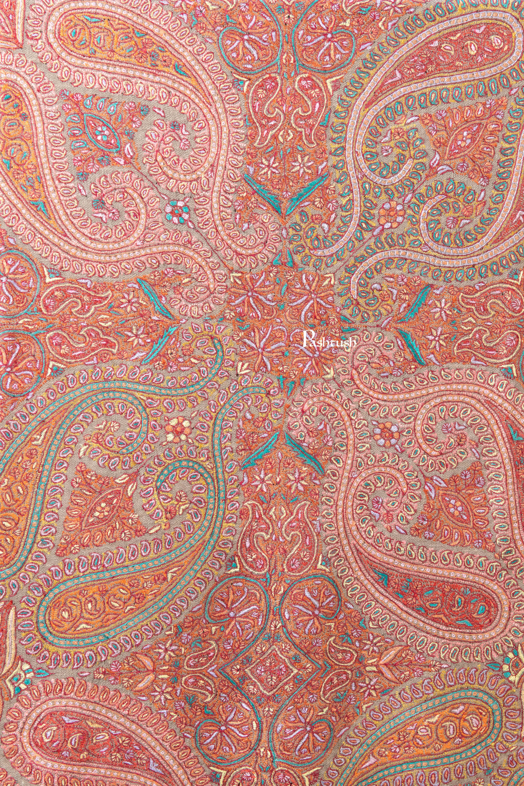 Pashtush India Womens Shawls Pashtush Womens Pure Pashmina Shawl, Sozni Hand Embroidery, Hand Woven, Tonal Design, Multicoloured with Natural Woven Base