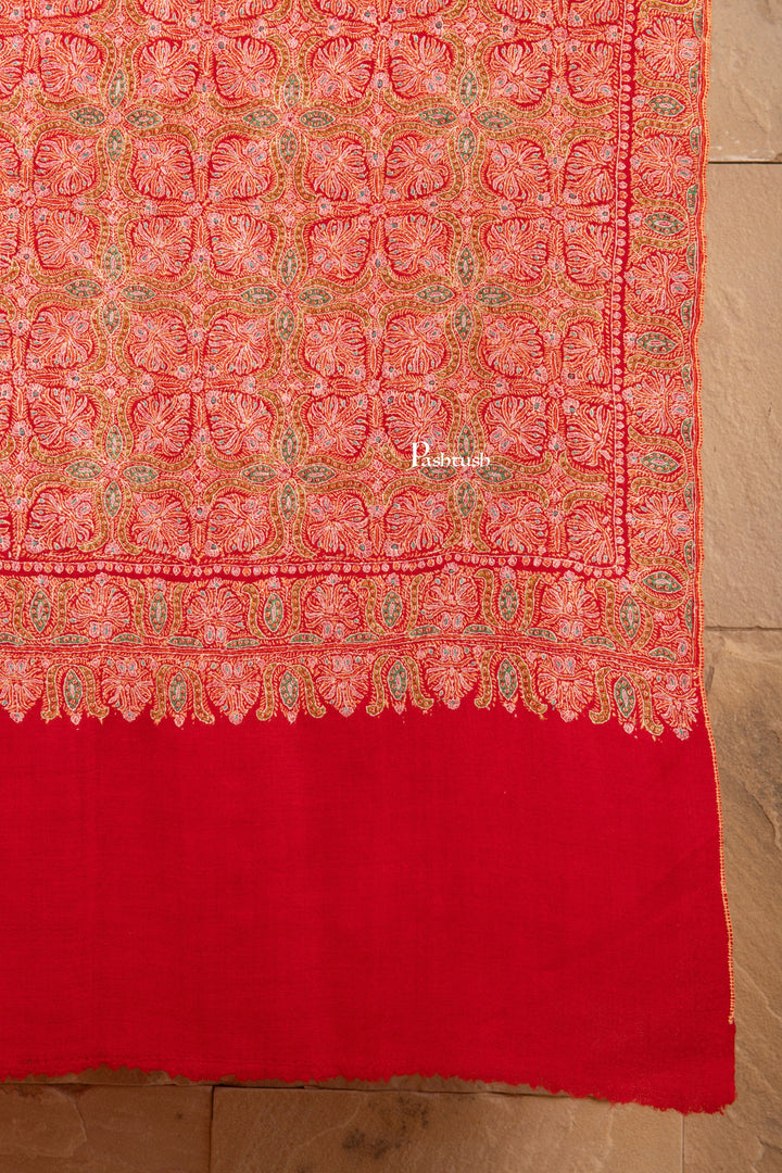 pashtush Womens Shawls Pashtush Womens Pure Pashmina Shawl Sozni, Kashmiri Hand Embroidery, Maroon
