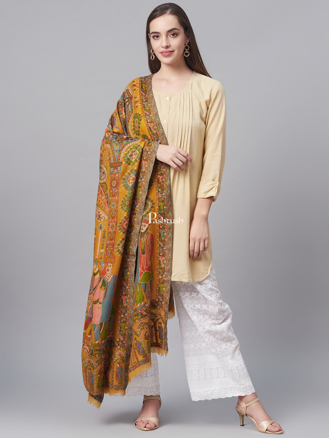 Pashtush India Womens Shawls Pashtush Womens Pure Wool Darbar Design Shawl, With Woolmark Certification