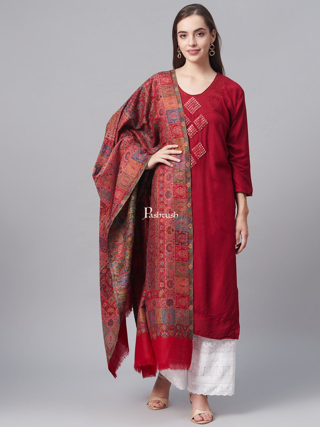 Pashtush India Womens Shawls Pashtush Womens Pure Wool Ethnic Shawl, Soft And Warm, Woolmark Certified
