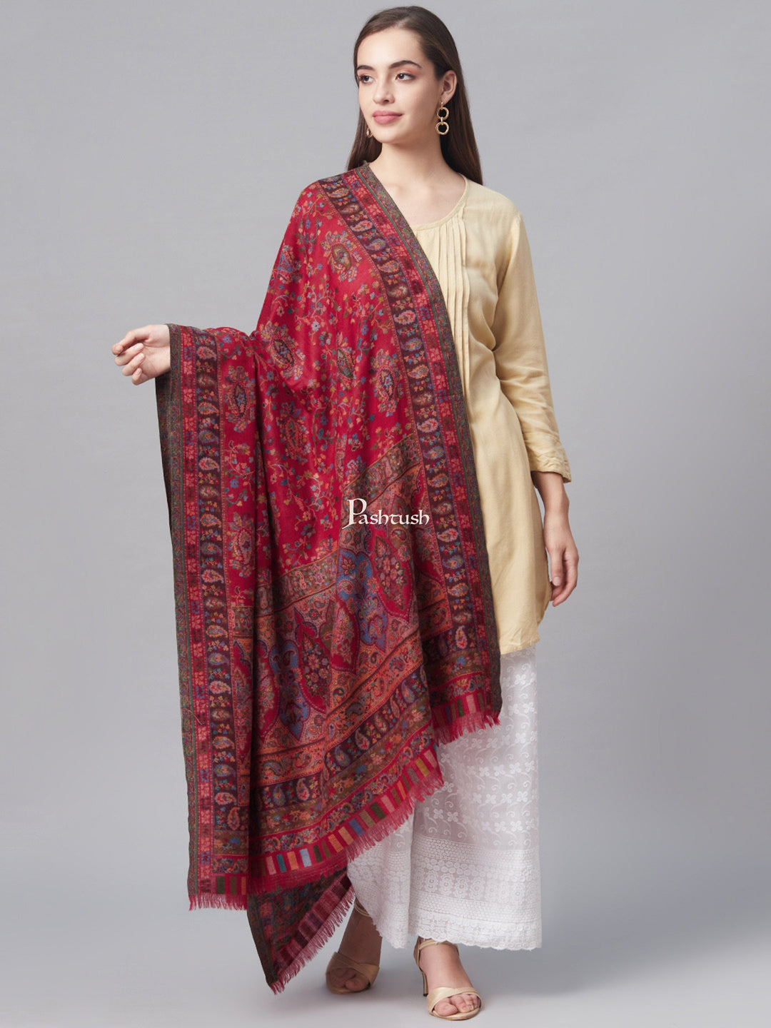 Pashtush India Womens Shawls Pashtush Womens Pure Wool Ethnic Shawl, With Woolmark Certificate