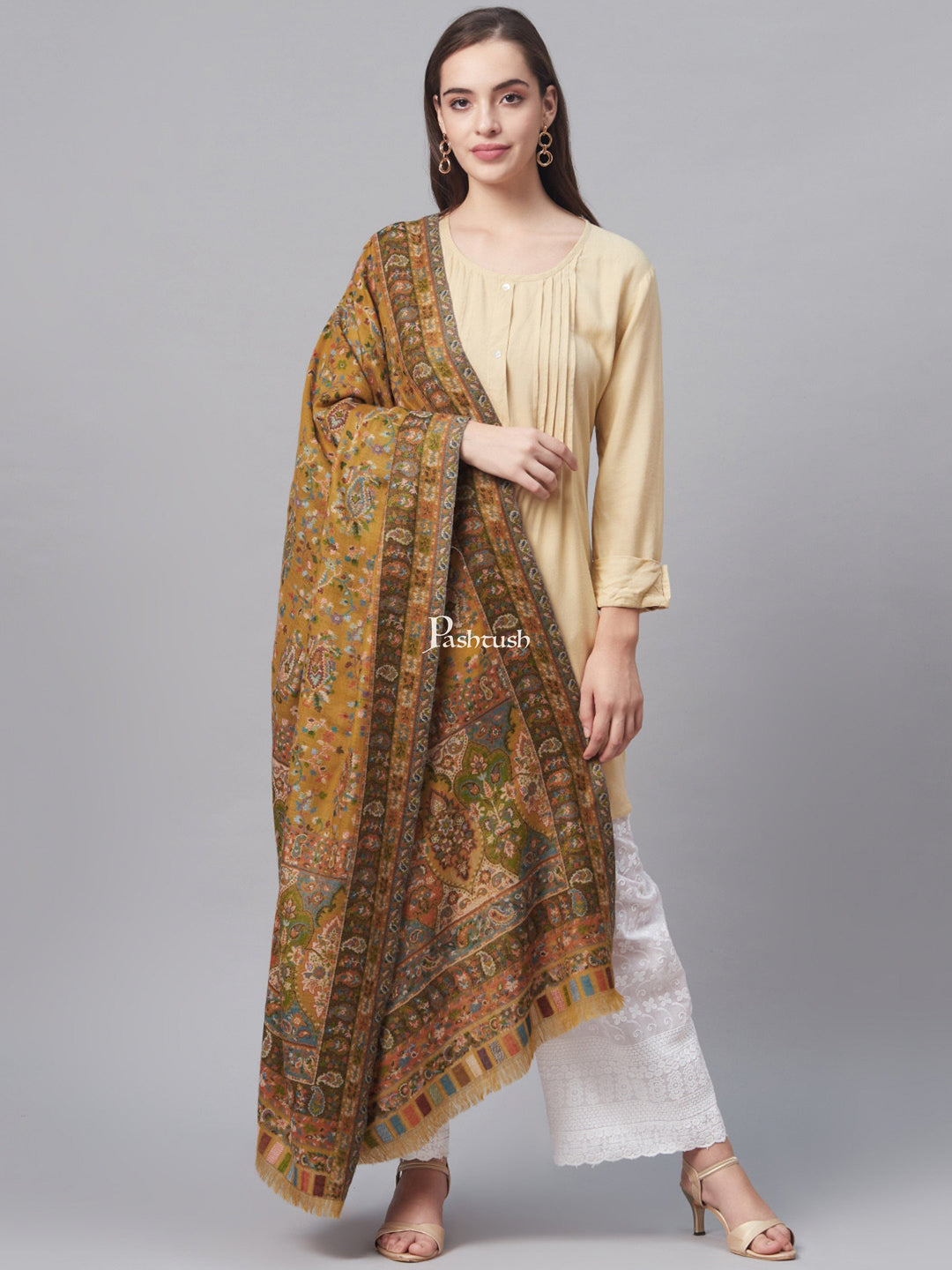 Pashtush India Womens Shawls Pashtush Womens Pure Wool Ethnic Weave Shawl, With Woolmark Certificate, Multicoloured