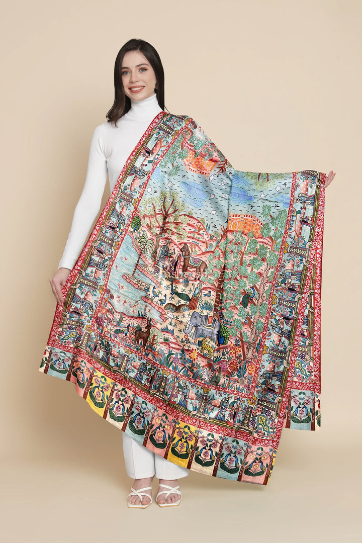 Pashtush India Womens Shawls Pashtush Womens Raj Bagh Pashmina Shawl, Hand Embroidery, Painted and Hand woven, Multicoloured