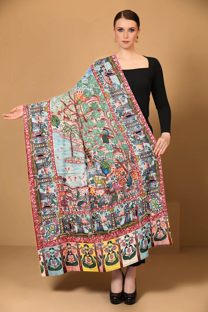 Pashtush India Womens Shawls Pashtush Womens Raj Bagh Pashmina Shawl, Hand Embroidery, Painted and Hand woven, Multicoloured