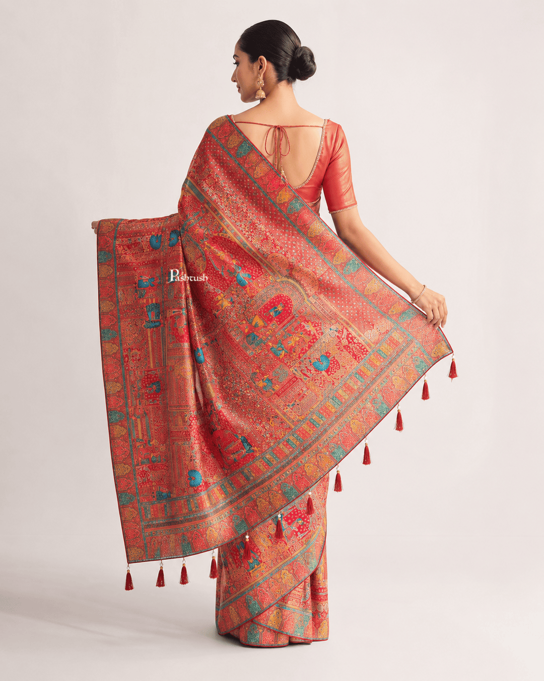 Pashtush Shawl Store Womens Suits Unstitched Material Pashtush Womens Saree, Bamboo Silk, Zari Weave Design, Rust
