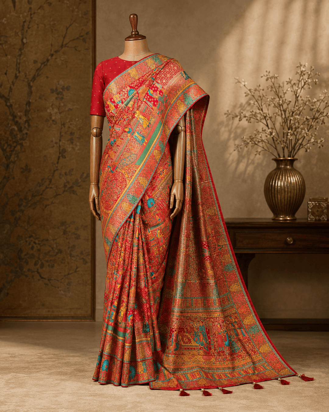 Pashtush Shawl Store Womens Suits Unstitched Material Pashtush Womens Saree, Bamboo Silk, Zari Weave Design, Rust