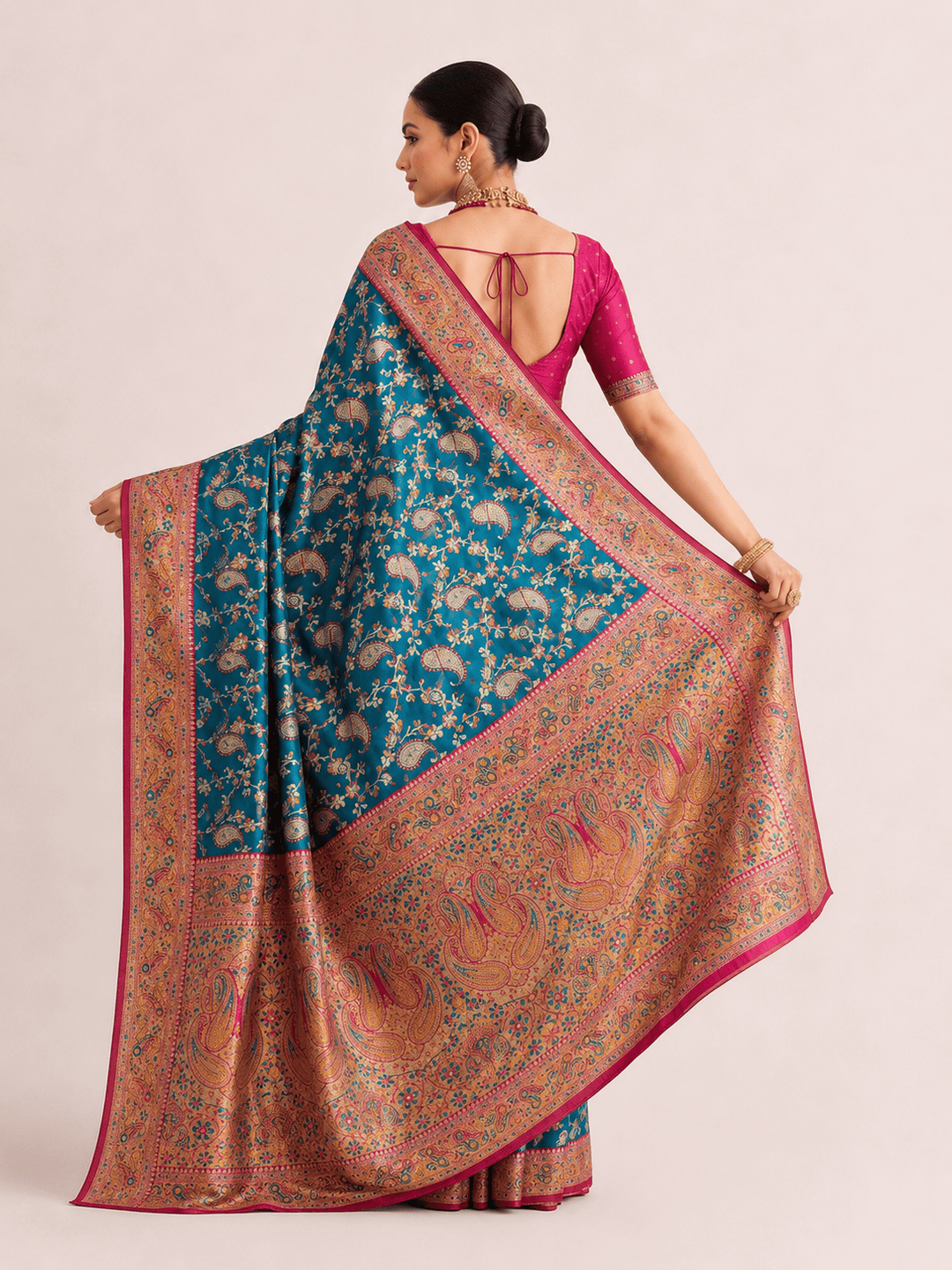 Pashtush Shawl Store Gift Pack Pashtush Womens Saree Gift Pack, Woven Art-Silk, Zari Weave Design, Royal Blue and Fuscia