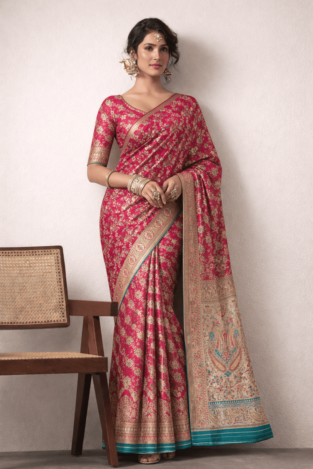 Pashtush Shawl Store Gift Pack Pashtush Womens Saree, Woven Art-Silk, Zari Weave Design, fuchsia