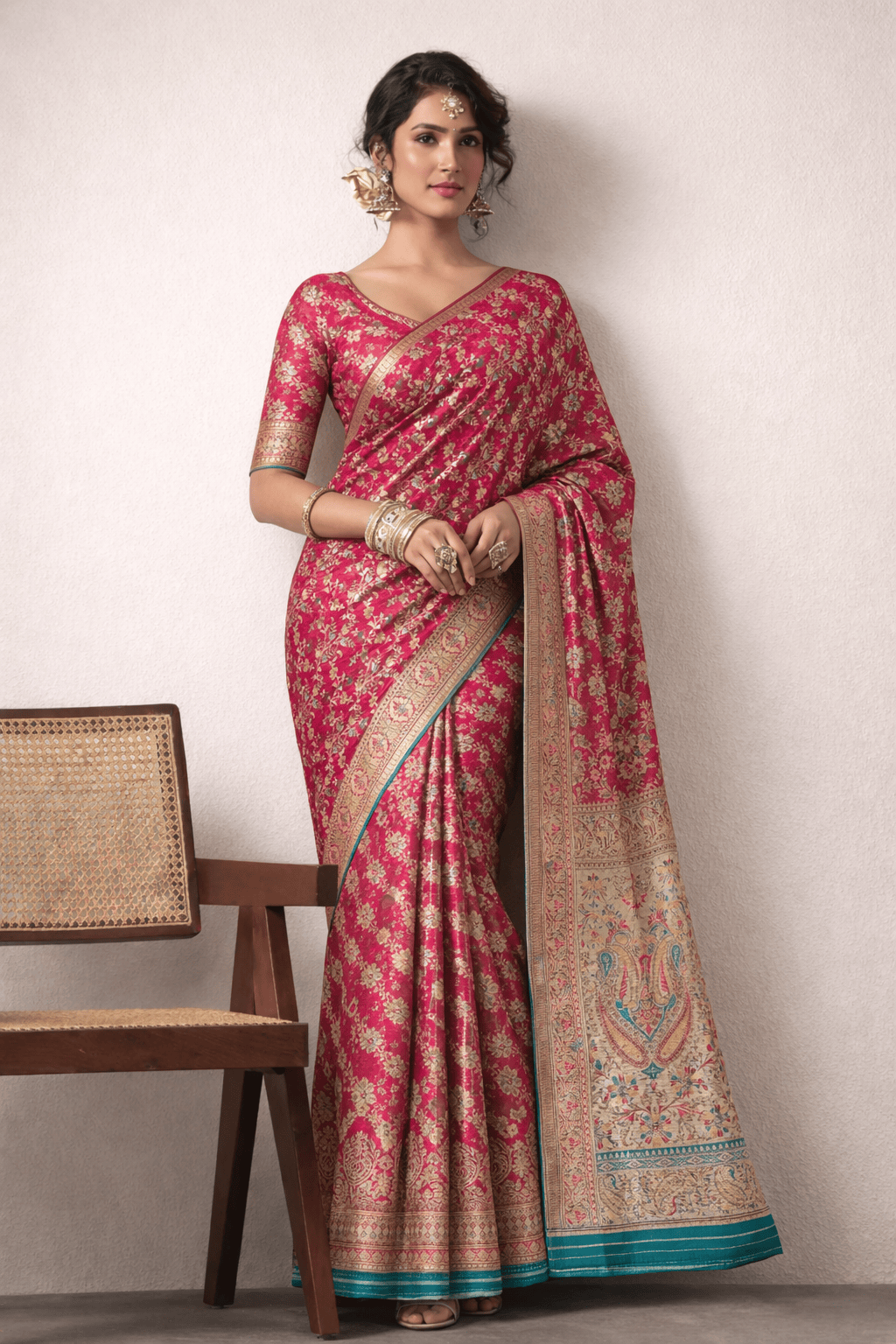 Pashtush Shawl Store Gift Pack Pashtush Womens Saree, Woven Art-Silk, Zari Weave Design, fuchsia