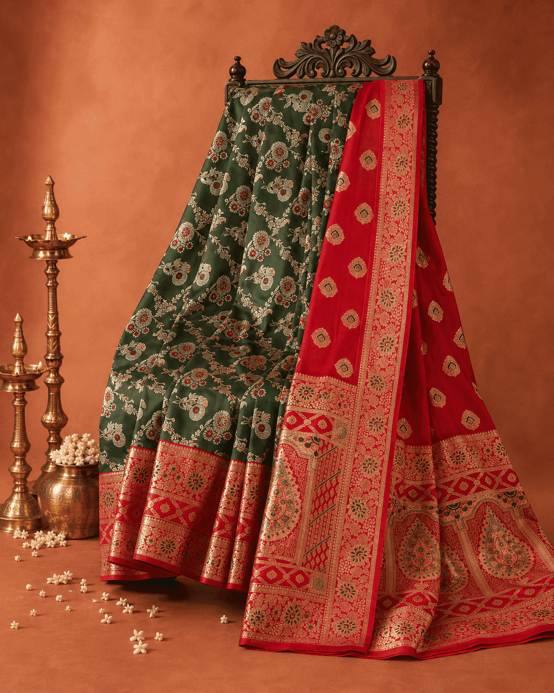 Pashtush Shawl Store Womens Suits Unstitched Material Pashtush Womens Saree, Woven Art-Silk, Zari Weave Design, Ombre Crimson