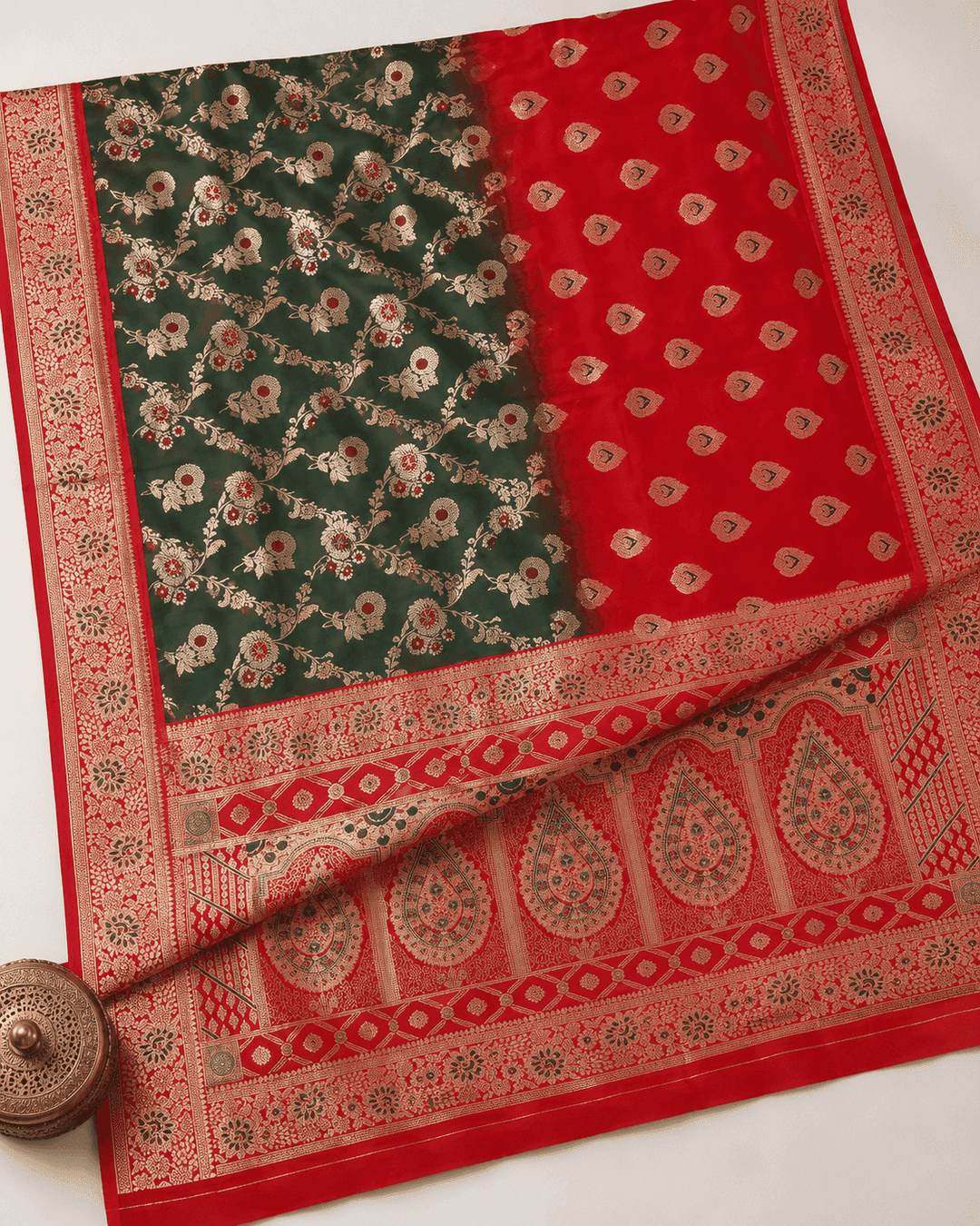 Pashtush Shawl Store Womens Suits Unstitched Material Pashtush Womens Saree, Woven Art-Silk, Zari Weave Design, Ombre Crimson