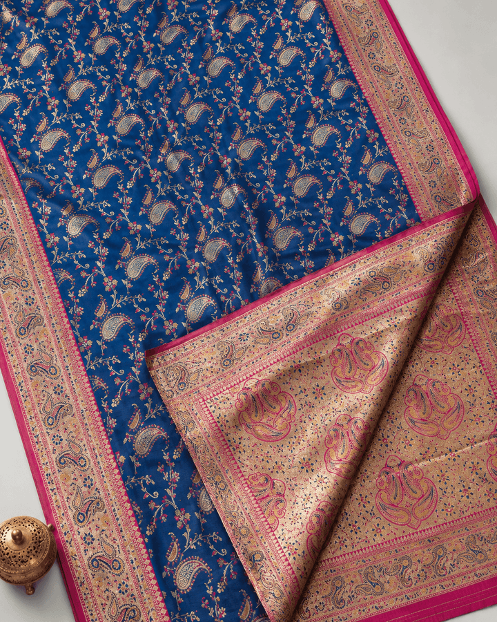 Pashtush Shawl Store Womens Suits Unstitched Material Pashtush Womens Saree, Woven Art-Silk, Zari Weave Design, Royal Blue and Fuscia