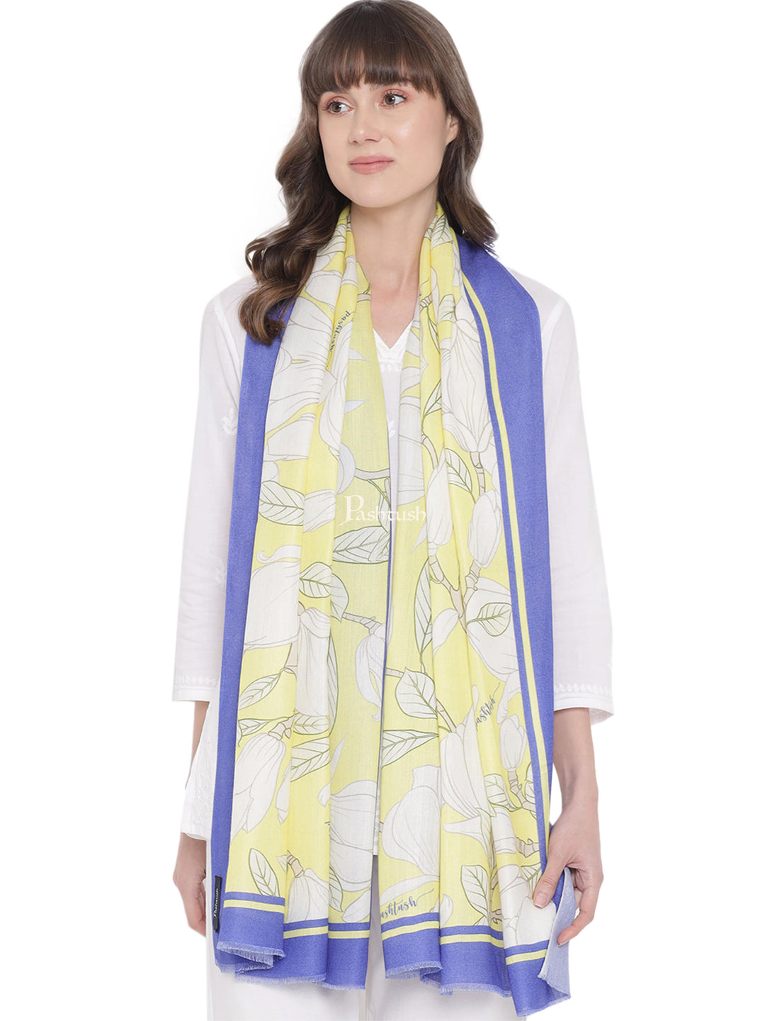 Pashtush Womens Scarf, Extra Soft Bamboo, With Signature, Violet and Canary