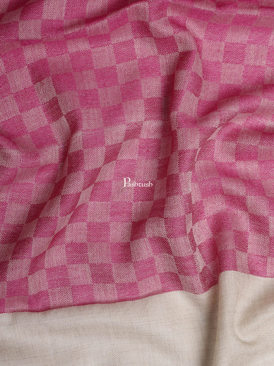 Pashtush India Womens Stoles and Scarves Scarf Pashtush Womens Self Stole, Fine Wool, Checkered Weave, Soft and Warm, Pink