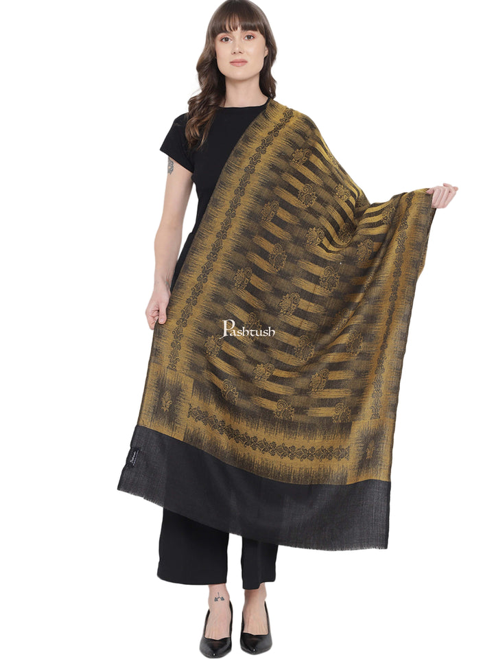 Pashtush India Womens Stoles and Scarves Scarf Pashtush Womens Self Stole, Fine Wool, Paisley Weave, Black