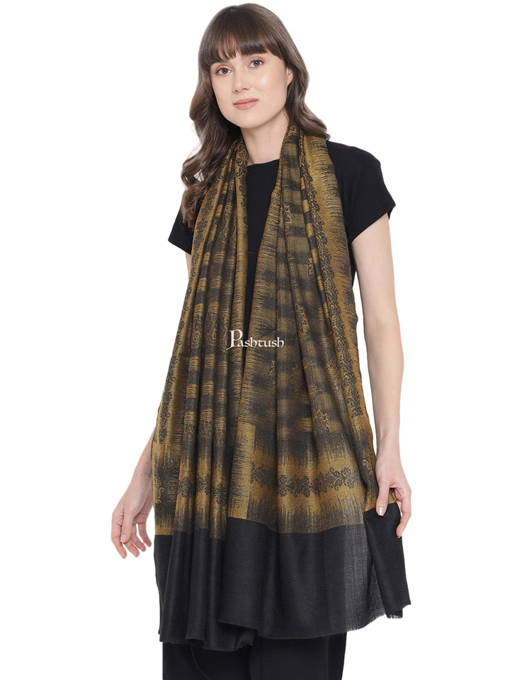 Pashtush India Womens Stoles and Scarves Scarf Pashtush Womens Self Stole, Fine Wool, Paisley Weave, Black