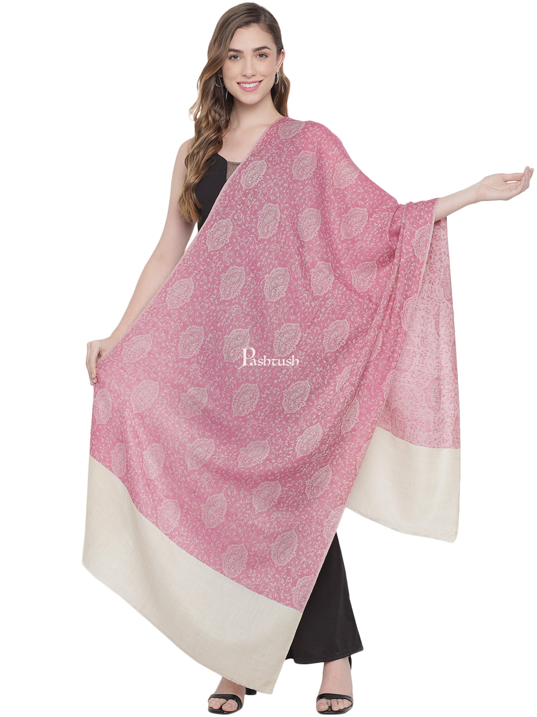 Pashtush India Womens Stoles and Scarves Scarf Pashtush Womens Self Stole, Fine Wool, Paisley Weave, Pink