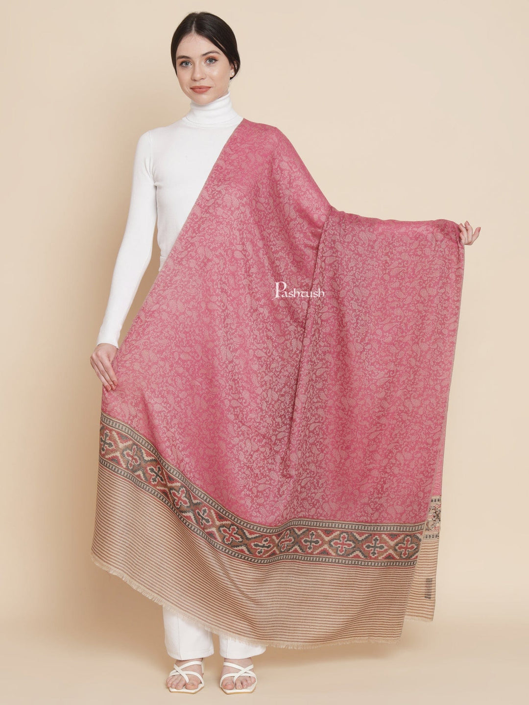 Pashtush India Womens Shawls Pashtush Womens Shawl, Extra Fine Wool, Soft and Warm, Light Weight, Majenta