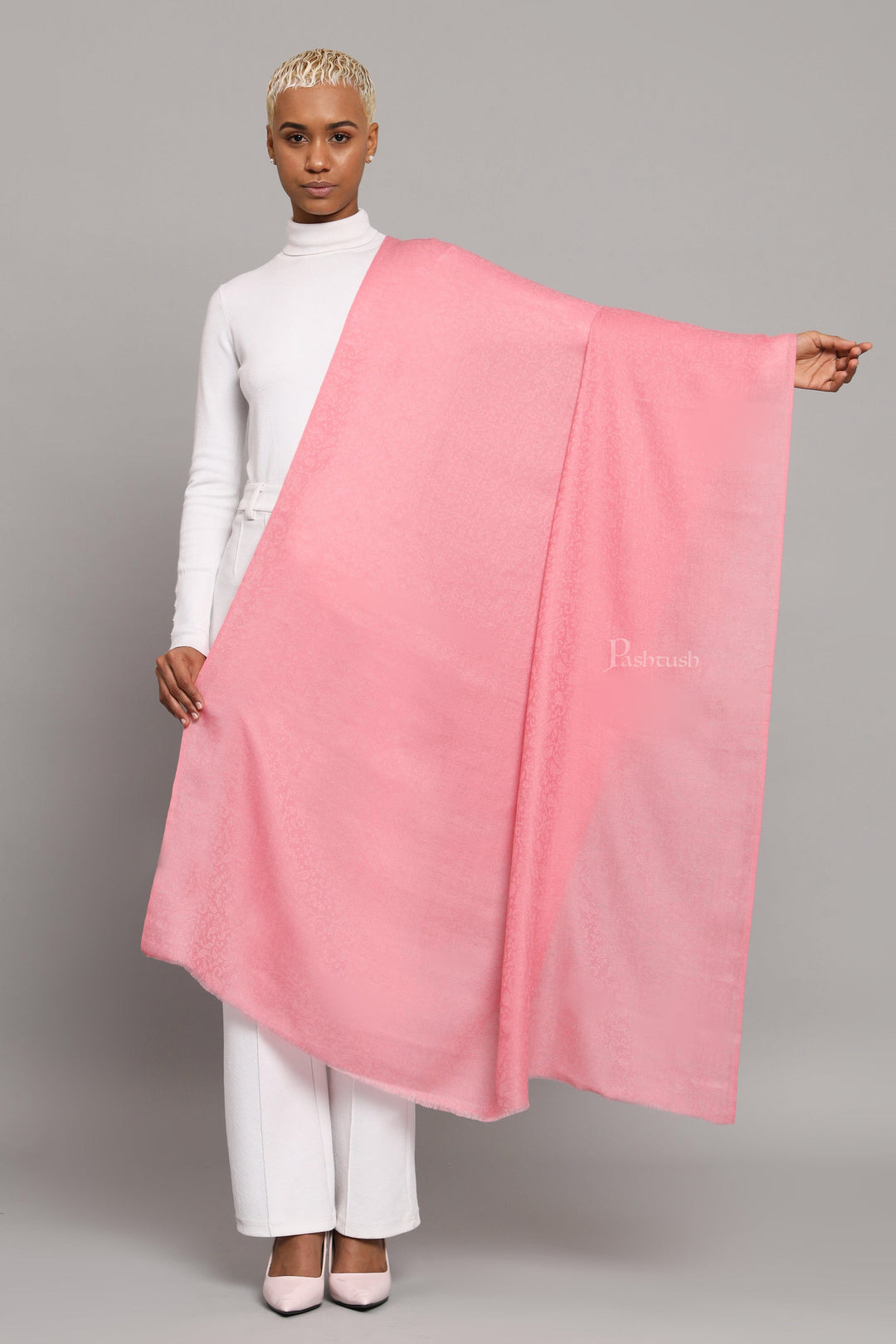 Pashtush India Womens Shawls Pashtush Womens Shawl, Extra Fine Wool, With Paisely Weave, Woven Design, Morning Pink
