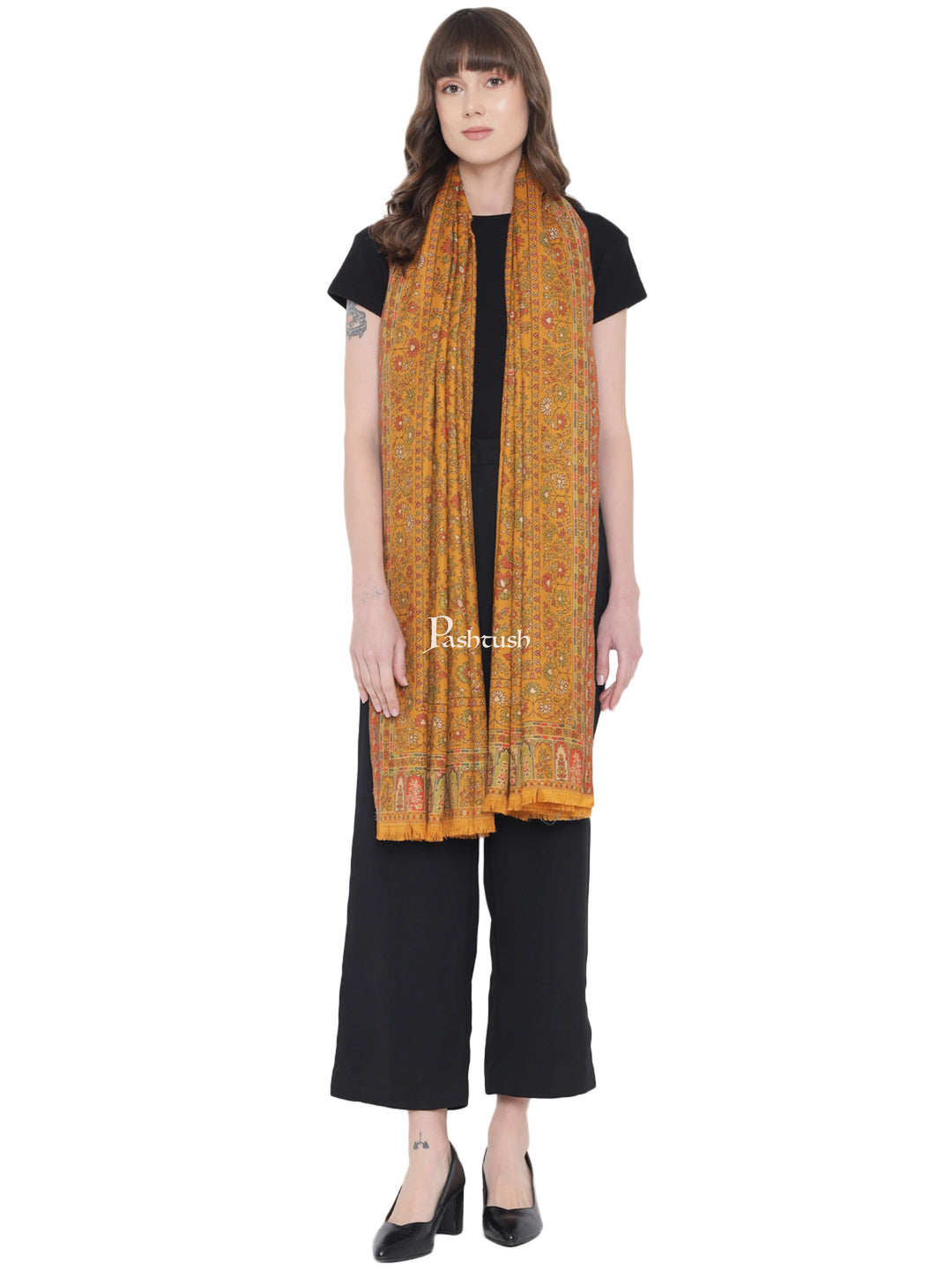 Pashtush India Womens Shawls Pashtush Womens Shawl, Faux Pashmina, Ethnic Weave, Mustard