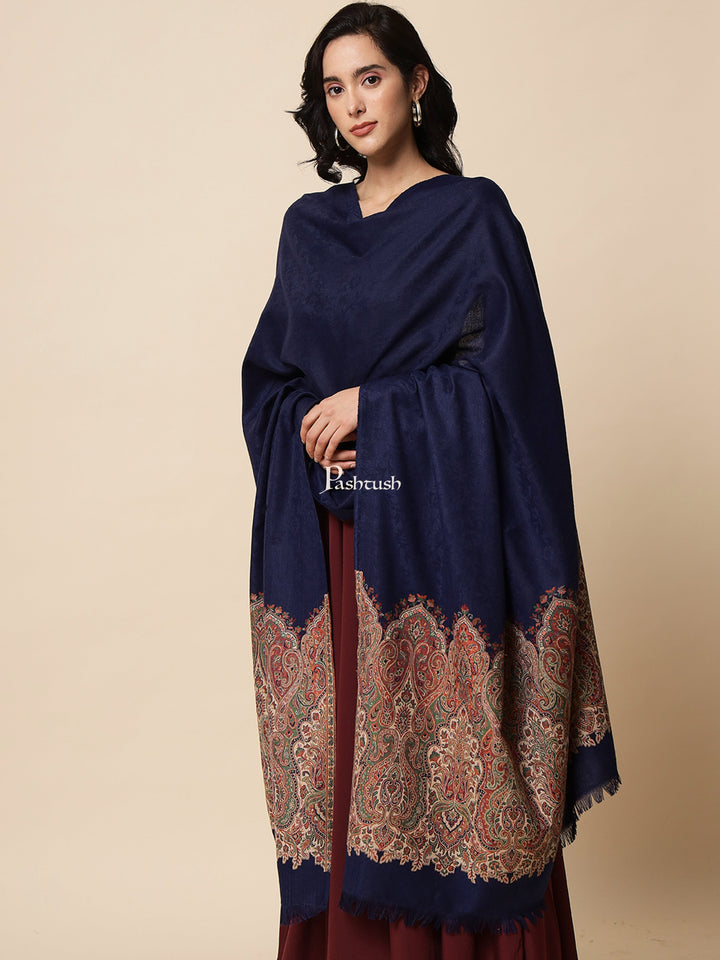 Pashtush India Womens Shawls Pashtush Womens Shawl, Faux Pashmina, Woven Palla Design , Navy Blue