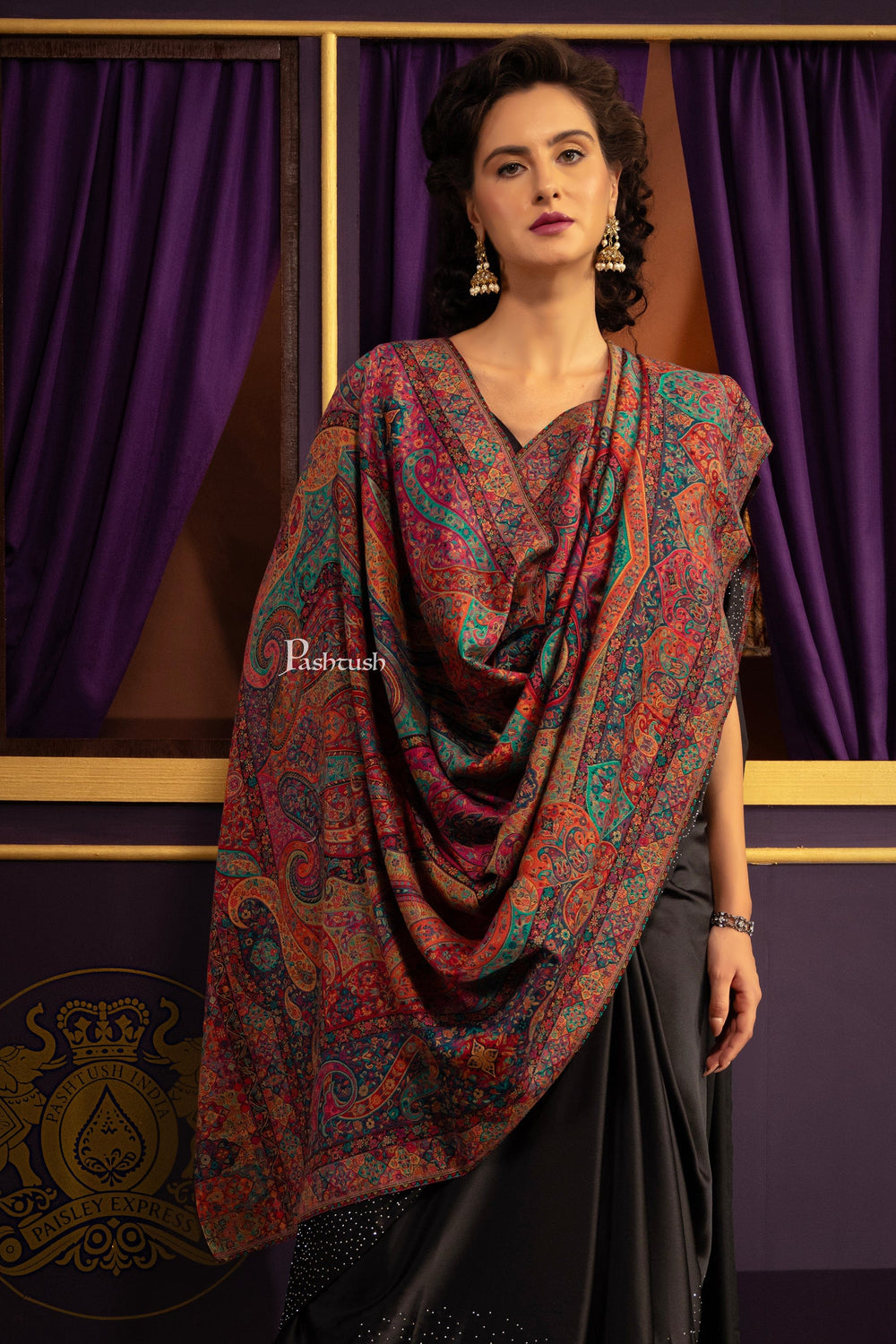 Pashtush India Womens Shawls Pashtush Womens Shawl, Fine Wool Twilight Collection, Woven Design, Multicoloured