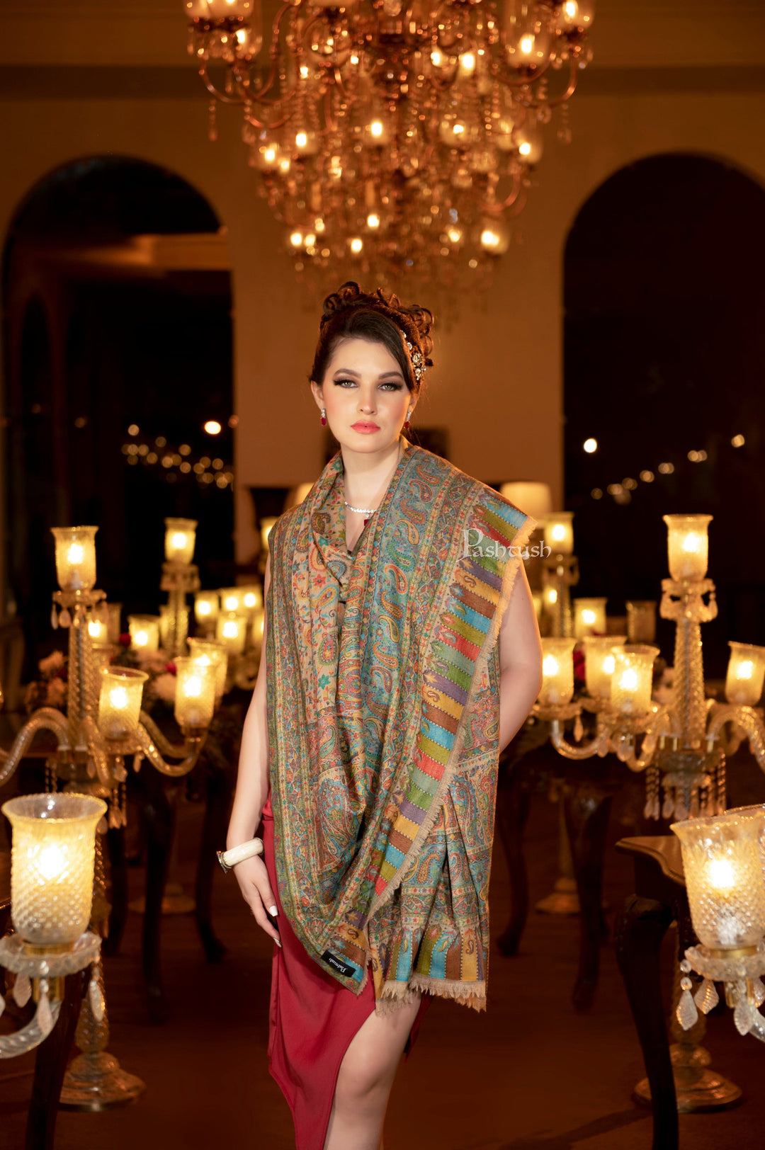 Pashtush India Womens Shawls Pashtush Womens Shawl, Pure Wool, With Woolmark Certificate, Woven Kalamkari Design Shawl